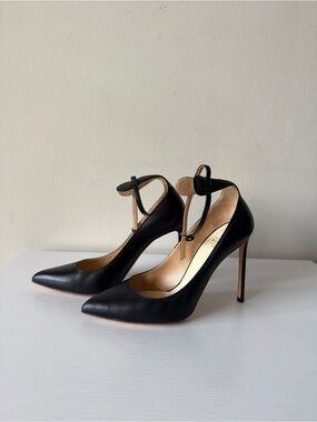 Francesco Russo Paris Black Leather Ankle Strap Pumps Size 36